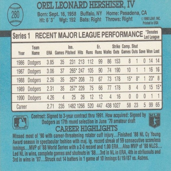 Orel Hershiser MLB Card Collection - Picture 7 of 9